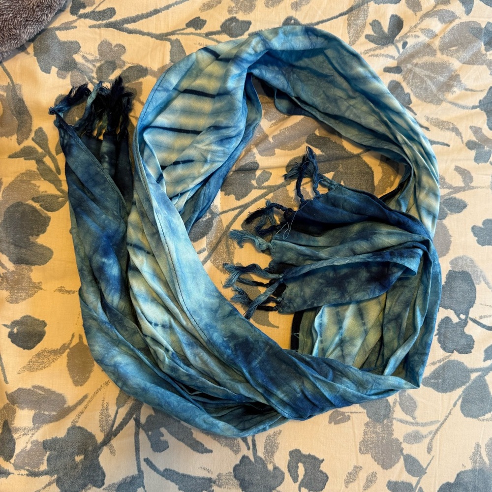 Hand-Dyed Blue Tie-Dye Scarf